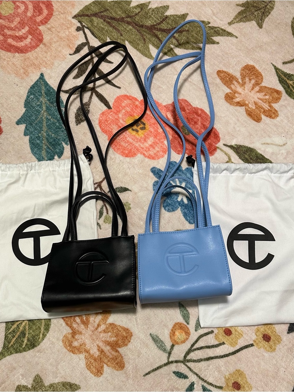 Telfar Mini Shopping Bags in Black + Sky Blue